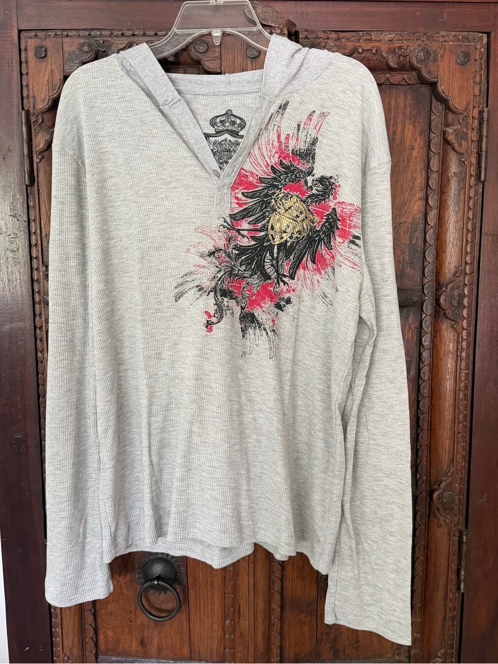 Gray Thermal Long Sleeve Shirt With Hood
